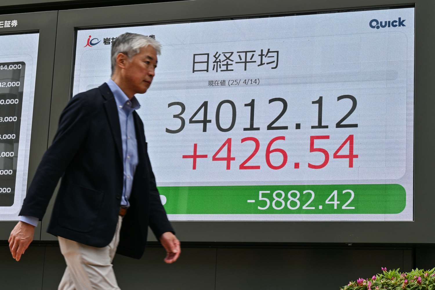 Global Stocks Rise as Tech Tariffs Are Paused 3 June 16, 2025 3:19 pm Global Stocks Rise as Tech Tariffs Are Paused A man walks past an electronic board showing the numbers of morning trading on the Tokyo Stock Exchange.