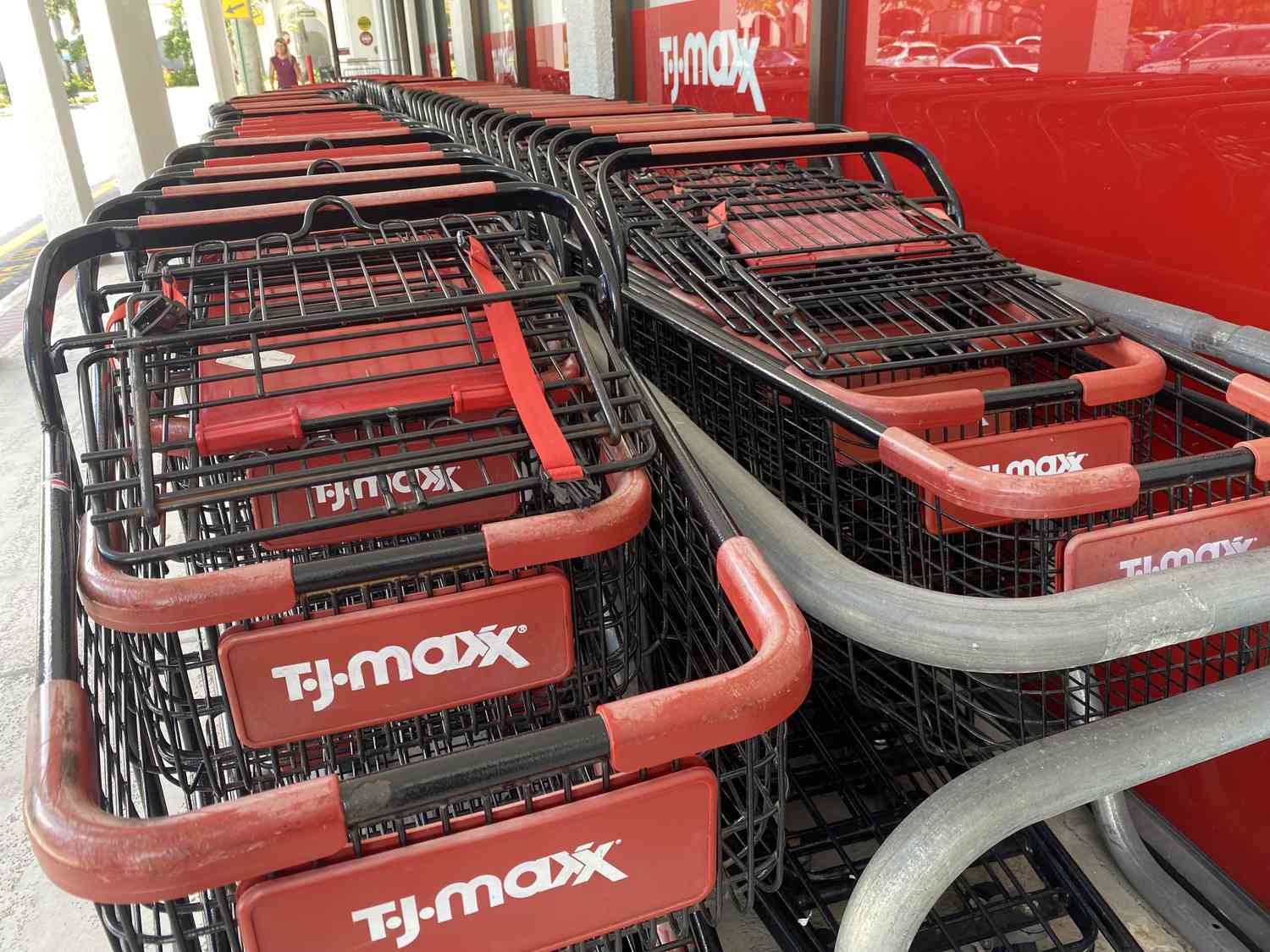 These two retail stocks aren't suffering as much as their competitors today 3 June 13, 2025 6:31 am These two retail stocks aren't suffering as much as their competitors today The TJ Maxx logo is seen on several shopping carts outside a TJ Maxx store.