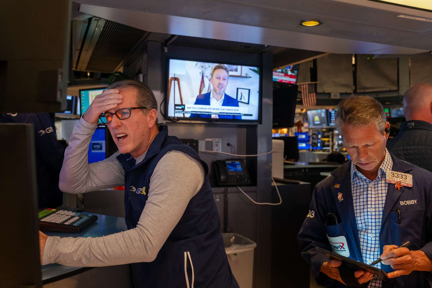 Nasdaq on track for a bear market as Trump tariff stock sell-off continues 3 July 17, 2025 2:28 pm Nasdaq on track for a bear market as Trump tariff stock sell-off continues Traders work on the floor of the New York Stock Exchange.